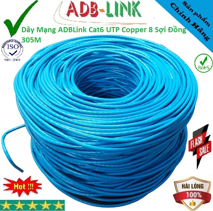 Dây Cáp Mạng ADBLink Cat6 UTP Copper 8 Sợi Đồng 305M Màu Xanh