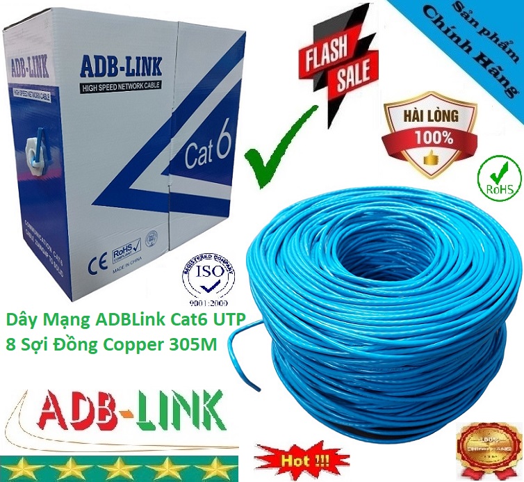 Dây Cáp Mạng ADBLink Cat6 UTP Copper 8 Sợi Đồng 305M Màu Xanh