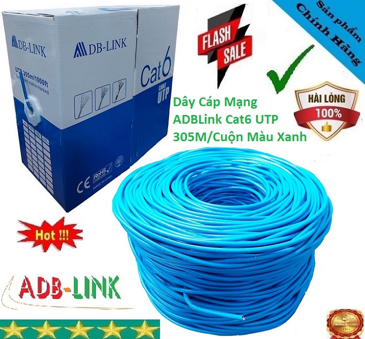 Dây Cáp Mang ADBLink Cat6 UTP 305M Cuộn ( Màu Xanh )